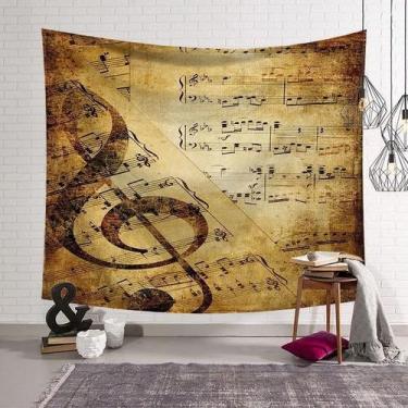 Imagem de Tapeçaria para pendurar na parede Notas musicais vermelhas e douradas 