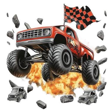 Imagem de Adesivos de parede Monster Truck Flames Racing Flag 40x59cm 3D PVC - y