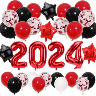 Imagem de Balões RUBFAC 40cm Preto e Prata 2024 Feliz Ano Novo