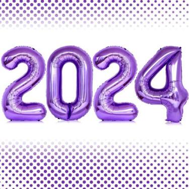 Imagem de Balão Lovoir 2024 número 2024 roxo, folha de mylar de 1 m