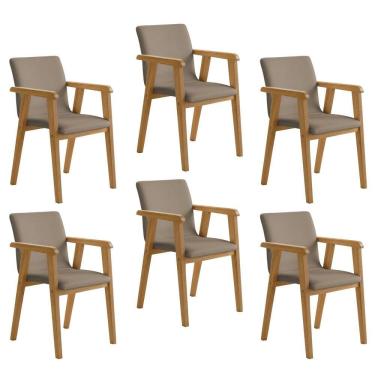 Imagem de Kit 6 Cadeiras com Braço para Sala de Jantar Pés Madeira Maciça Flora Cinamomo/Bege