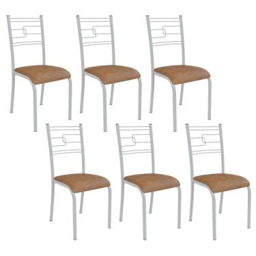 Imagem de Kit 6 Cadeiras Ella Estrutura em Aço Branco e Tecido Jambo - Casa e Co