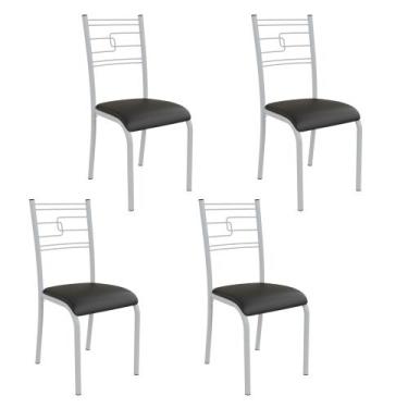 Imagem de Kit 4 Cadeiras Ella Estrutura em Aço Branco e Tecido Preto - Casa e Co