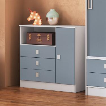 Imagem de Cômoda Infantil 3 Gavetas 1 Porta Mdp 15mm Percasa Azul