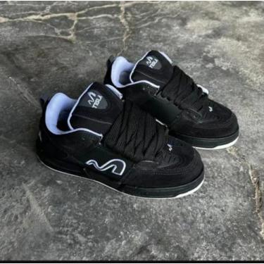 Imagem de Tenis TESLA Nine Gold, Cabedal preto com solado preto, Branco, 37