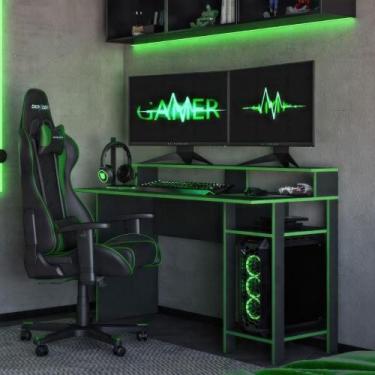 Imagem de Mesa Gamer CR25357 Moderno MDP 136CM Grafite e Verde Multimóveis - MUL