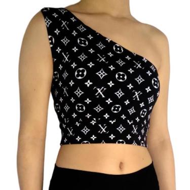 Imagem de Cropped Feminino Regata Um Ombro Só Barra Estampa Sortida Academia Fit