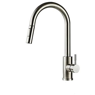 Imagem de Cromo/preto/dourado torneiras de cozinha pull out torneiras de água quente e fria pulverizador bico de puxar para baixo torneira misturador guindaste para cozinha, escova b níquel, china