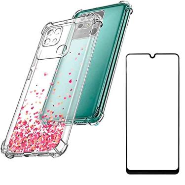 Imagem de Kit Capa Anti Impacto Corações Rosa e Película De Vidro 3D 5D 9D Compatível com Xiaomi Redmi 10C