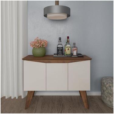 Imagem de Bancada Buffet Pinho/ Off White 3 Portas Borda Invertida
