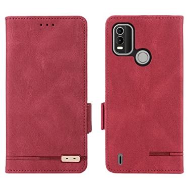 Imagem de Capa flip para Nokia C21 Plus Case, capa carteira Folio Kickstand slot para cartão, capa protetora de couro PU capa de proteção de fechamento magnético capa traseira do telefone (cor: vermelho)