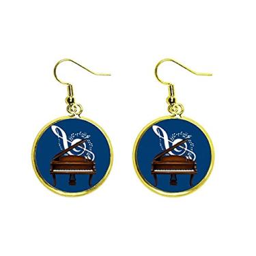 Imagem de Música Instrumento Clássico Piano Folha Música Ouvido Pendente Dourado Brinco Joia Mulher, metal