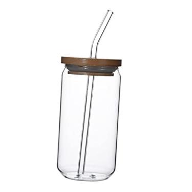 Imagem de Xícaras de chá de bolhas de vidro com tampas de bambu e canudos Jarra transparente para de , 470ml