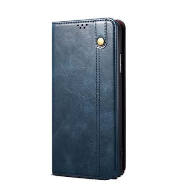 Imagem de KVIBEO Capa para Huawei P50/P50 Pro, capa carteira flip de couro PU premium com compartimentos para cartões e suporte com fivela magnética à prova de choque, azul, P50 6,5 polegadas