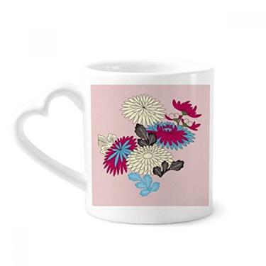 Imagem de Caneca de café de cerâmica rosa com pintura da cultura japonesa copo de coração de vidro
