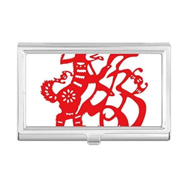 Imagem de Porta-cartões de visita com corte de papel para cães, ano novo chinês