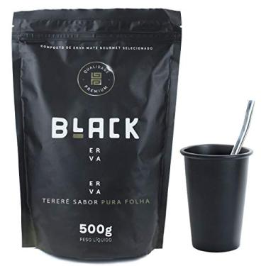 Imagem de KIT COPO DE TERERÉ PRETO + BOMBA DE TERERÉ INOX + BLACK ERVA MATE 500G (Pura Folha)