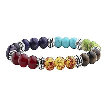 Imagem de Pulseira masculina, pulseira de pedra vulcânica, pulseira de equilíbrio de ioga redonda de 8 mm, pedra preciosa Reiki, pulseira de contas de cristal, Buda, ioga, meditação com contas