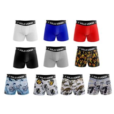 Imagem de Kit 10 Cuecas Boxer Infantil Microfibra Laycra - Polo Voker - M - Estampadas e Lisas