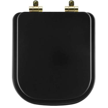 Imagem de Assento Sanitário Poliéster Soft Close Quadra Preto Fosco Para Vaso Deca Com Ferragem Dourada
