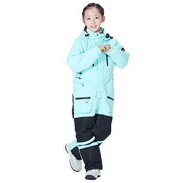Imagem de Bestgift Terno de Esqui Jovem de Uma Peça Jaqueta e Valça de Esqui para homens e mulheres Jaqueta à prova de vento e à prova água Ternos para uso ao ar livre Azul 3G