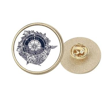 Imagem de Bússola Flor Estrelas Arte Padrão Redondo Metal Broche Clipe Dourado, Medium, não aplicar