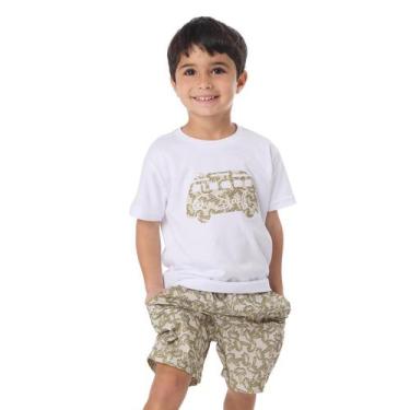 Imagem de Conjunto Infantil Verão Menino Shorts E Camiseta Bege Surf - Vrasalon