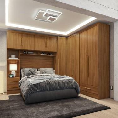Imagem de Quarto Modulado Casal Completo 4 Peças 5 Portas 4 Gavetas Com Maleiro Smart Plus Cinamomo