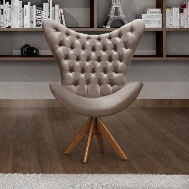 Imagem de Poltrona Alice Lisa Cadeira Egg Pé Giratório Madeira Recepção, Escritório Veludo Cinza Capuccino