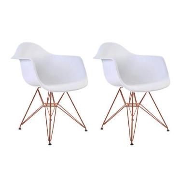 Imagem de Kit 2 Poltronas Eiffel Eames Branca com Braço Daw em Ferro Cobre - CAS