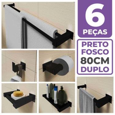 Imagem de Kit Acessórios Banheiro/lavabo 6 Peças Aço Inox 304 Preto Fosco Q6FPF 