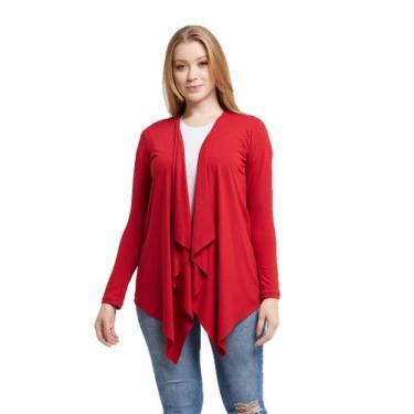 Imagem de Cardigan Feminino Casaco Kimono Com Bico Manga Longa - Wooks, Vermelho