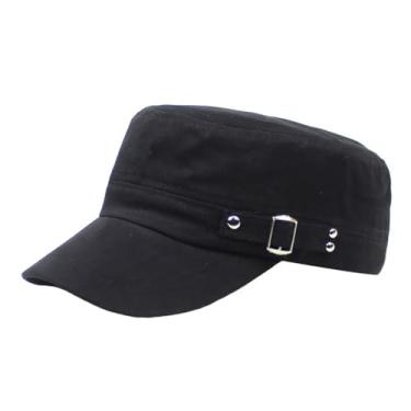Imagem de Surakey Boné unissex de algodão liso militar cadete militar boné de caminhoneiro para homens e mulheres atividades ao ar livre, preto
