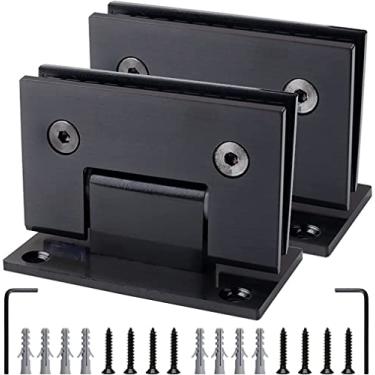 Imagem de Braçadeira de dobradiça de porta de vidro, 2 peças de dobradiça de porta de vidro de aço inoxidável 304, clipe de vidro de casa de banho bidirecional de 90° preto titânio, dobradiça de porta de