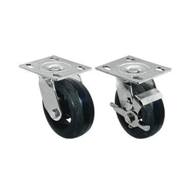 Imagem de Kit 2 un roda rodízio giratório freio borracha moldada 5 pol - AJAX