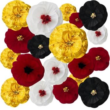 Imagem de YUNSTOS 20 Peças De Pompons Papel Seda Coloridos, Dourados, Pretos E Vermelhos, Flores 3D Para Cassino, Las Vegas, Pôquer, Festa, Cenário Parede, Casamento, Aniversário, Decoração Casa