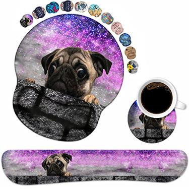 Imagem de LOWORO Conjunto De Apoio Para Pulso E Mouse Pad Com Base Antiderrapante Em Pu, Mousepad Ergonômico Jogos, Ideal Trabalho, Escritório, Estudo, Digitação Fácil Alívio Da Dor - Cute Pug