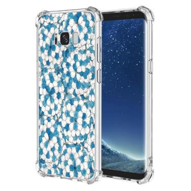 Imagem de JDYGWK Capa para Samsung S8 Plus Galaxy S8 Plus, estampa de flores transparentes, silicone TPU macio, fina, à prova de choque, capa protetora antiarranhões para Samsung Galaxy S8 Plus, azul branco