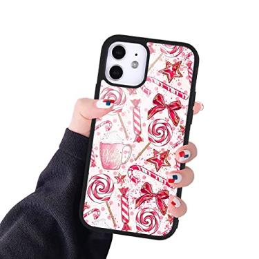 Imagem de LuGeKe Capa de celular para biscoito de Natal para iPhone 7 Plus/iPhone 8 Plus, placa de alumínio rígida com padrão de bengala doce e moldura macia à prova de choque para meninas e meninos, capa protetora antiarranhões
