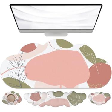 Imagem de JIKIOU Tapete de mouse grande à prova d'água com teclado de nuvem e conjunto de almofada de pulso de mouse em nuvem, mouse ergonômico para mesa de computador, suporte de pulso, mousepad para teclado e