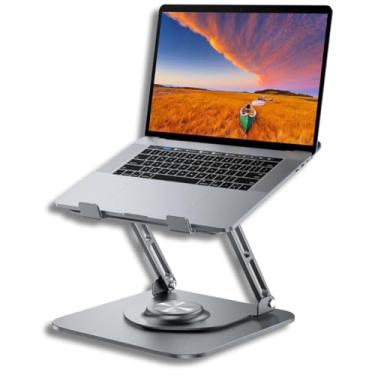 Imagem de Suporte Giratório para Notebook 360° Ajustável, Ergonômico e Dobrável – Portátil, em Alumínio, Ideal para Laptops de até 17”, Compatível com MacBook, Dell, Lenovo e Tablet – Cor Prata