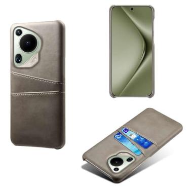 Imagem de Capas Compatível com Huawei Pura 70 ultra,Caso de couro PU-Tampa de telefone a prova de choque com 2 slots de cartão,Proteção anti-impressão digital e anti-gota-Grey