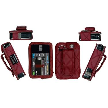 Imagem de Coldre padrão xadrez diamante premium (com clipe de cinto/laço de metal/cordão) para bomba de insulina Tandem Diabetes Care T: Slim X2 (todos os modelos) (vermelho)