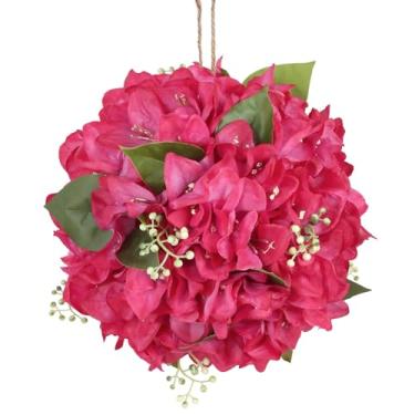 Imagem de Bola de flores falsas penduradas 25 cm rosa profundo buganvílias de seda artificial com cordão para centro de mesa de casamento, decoração de casa ao ar livre (rosa profundo)