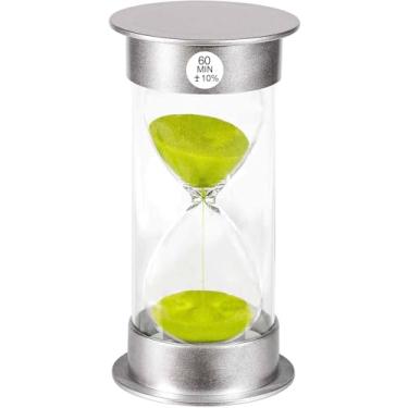 Imagem de SuLiao Temporizador de areia ampulheta de 60 minutos, relógio de areia verde de 60 minutos, relógio de areia grande de uma hora, vidro colorido de plástico para crianças, jogos, sala de aula, cozinha