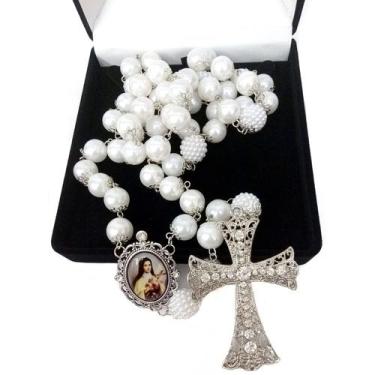 Imagem de Terço De Noiva Prata Pérolas Brancas Santa Terezinha - Evangelize