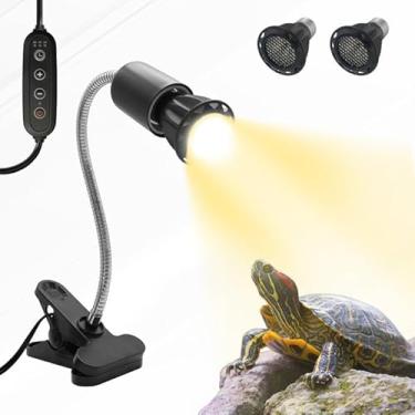 Imagem de GARTO Pacote com 2 lâmpadas de calor para répteis com clipes rotativos de 360°, temporizador de ciclo, luz de aquário para tartaruga, dragão barbudo, lagarto e mais (75w)