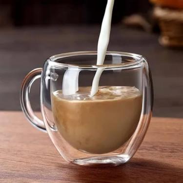Imagem de Xícara de Parede Dupla 2 Peças,Transparente, 110ml, Resistente ao Calor, para Café e Chá