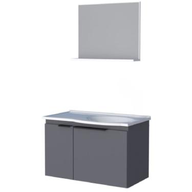 Imagem de Kit para Banheiro com Espelho e Gabinete Madeira Quartzo Cinza de 62cm - P102009 - COZIMAX