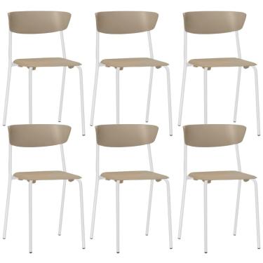 Imagem de Kit 06 Cadeiras Empilhável Fixa Atom F02 Base Aço Branco Nude - Lyam Decor